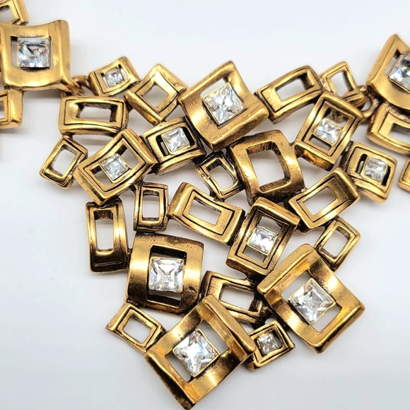 Oscar de la Renta Diamond Swarovski Crystal Square Cluster Statement Necklace - Picture 6 of 14